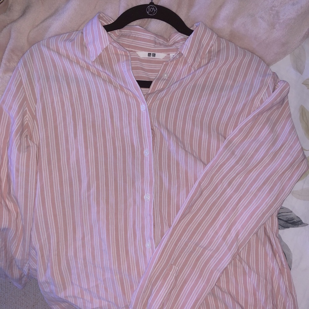 Pink and white striped button down